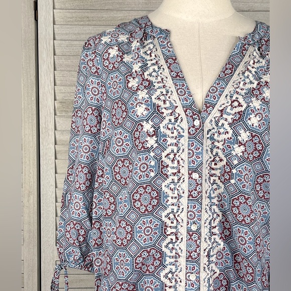 SUNDANCE Zuri Discovery Drop Waist Dress Boho Blue Medallion Print-Medium - Picture 2 of 3